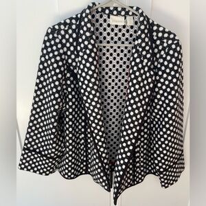 Chico’s open jacket black white polka dots mandarin collar size 12 large